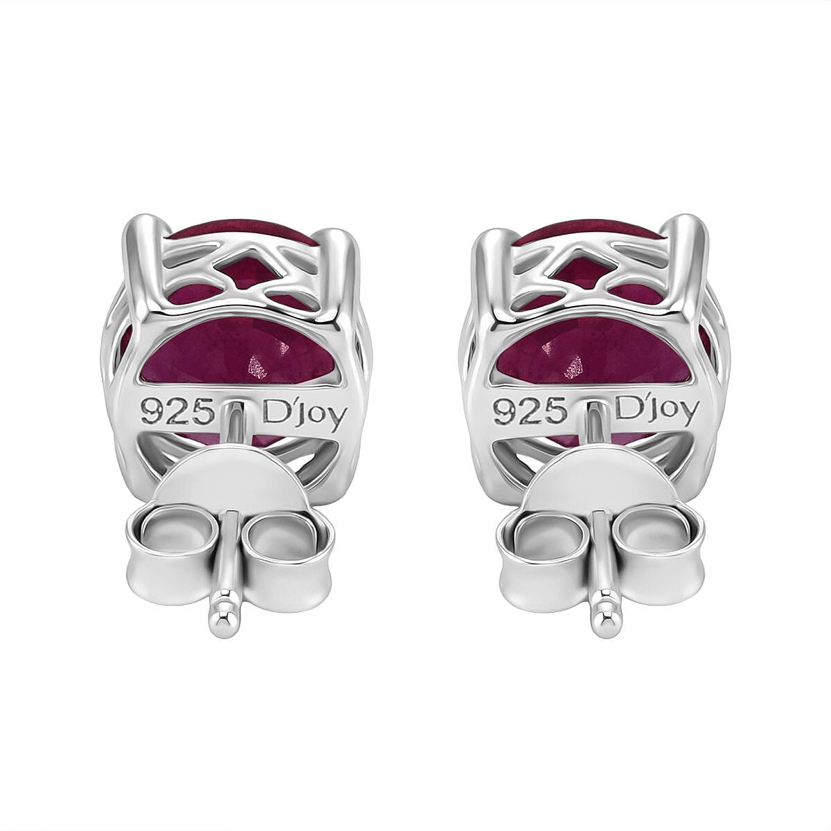 D'Joy African Ruby Solitaire Stud Push Post Earring in Rhodium Overlay Sterling Silver 5.00 Ct. V32593379 5