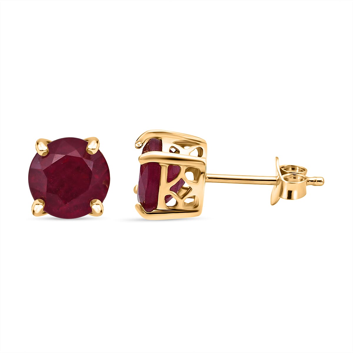 D'Joy African Ruby Solitaire Stud Push Post Earring in Yellow Gold Plated Sterling Silver 5.00 Ct. 8502301 0