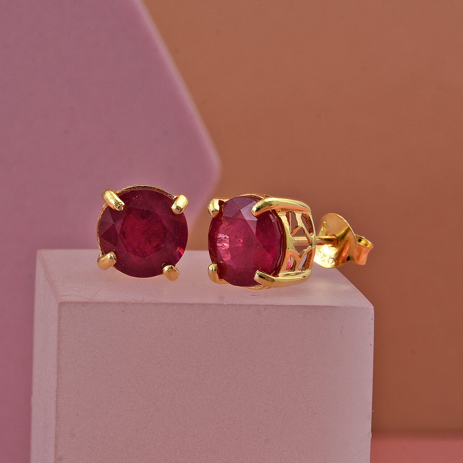 D'Joy African Ruby Solitaire Stud Push Post Earring in Yellow Gold Plated Sterling Silver 5.00 Ct. 8502301 3
