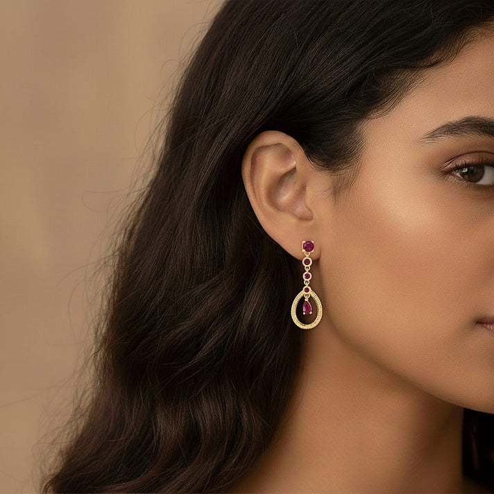 D'Joy African Ruby Teardrop Dangling Earring with Push Back in Yellow Gold Plated Sterling Silver 1.88 Ct. 8502274 2