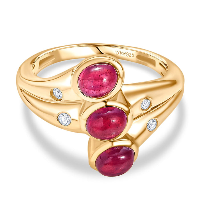 D'Joy African Ruby, White Zircon 3 Stone Ring in 18K Vermeil Yellow Gold Plated Sterling Silver 1.97 Ct. 8274903 1