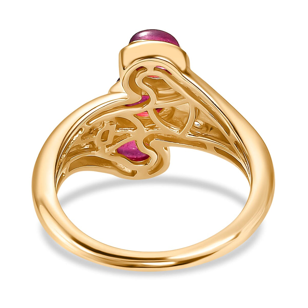 D'Joy African Ruby, White Zircon 3 Stone Ring in 18K YG VermeilSterling Silver  1.969  Ct.