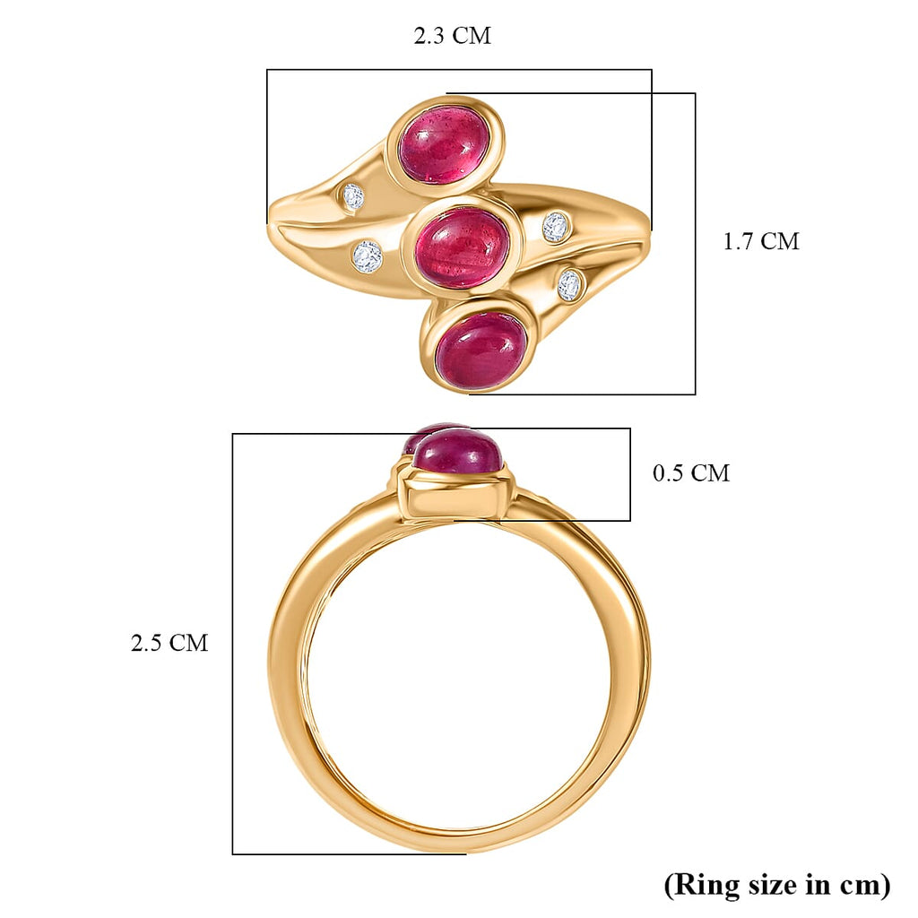 D'Joy African Ruby, White Zircon 3 Stone Ring in 18K YG VermeilSterling Silver  1.969  Ct.