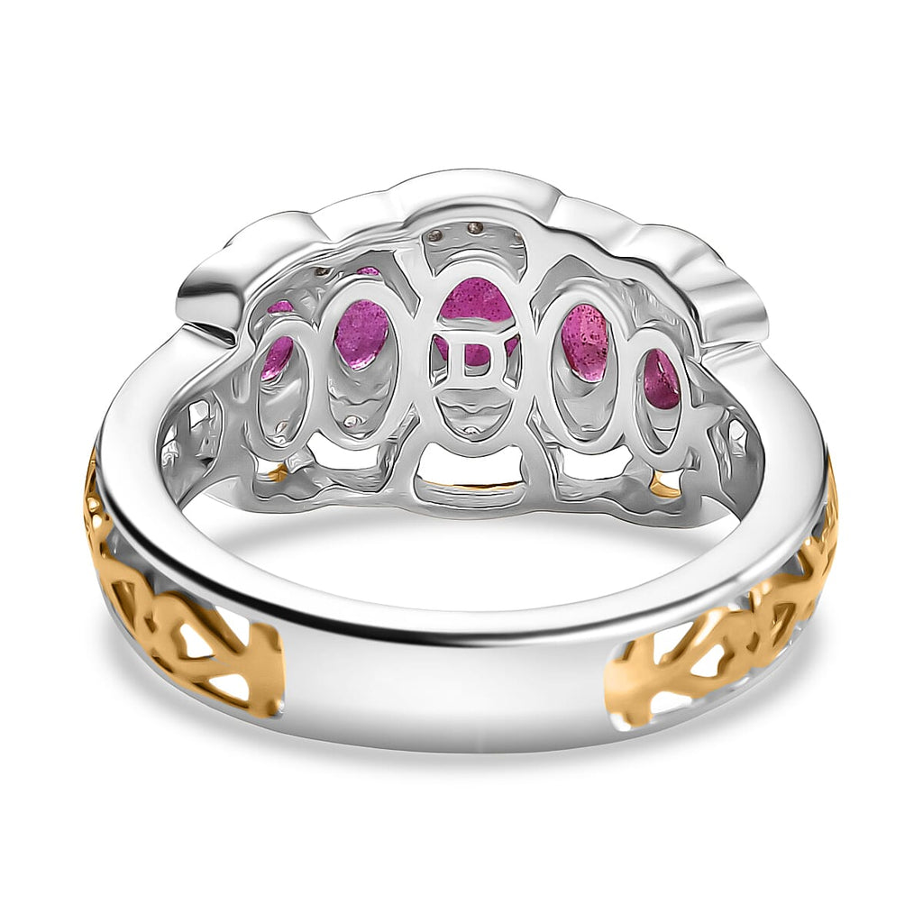 D'Joy African Ruby, White Zircon 5 Stone Ring Sterling Silver 2.23 Ct.