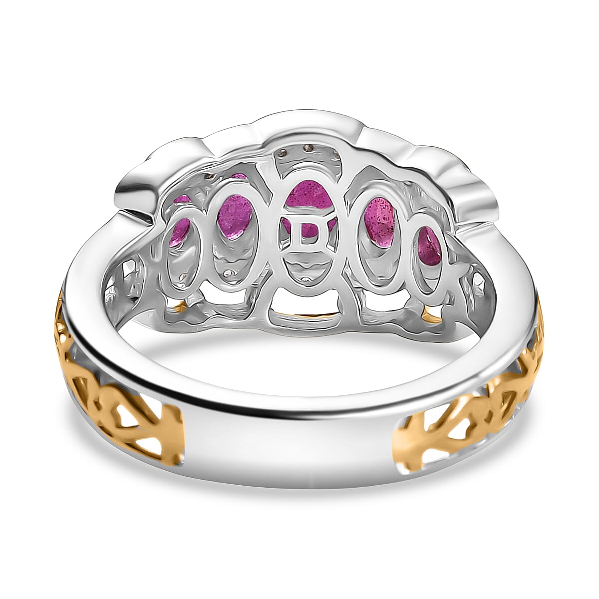 D'Joy Natural African Ruby, White Zircon 5 Stone Ring in Platinum and Yellow Gold Plated Sterling Silver 2.23 Ct. 8241732 4