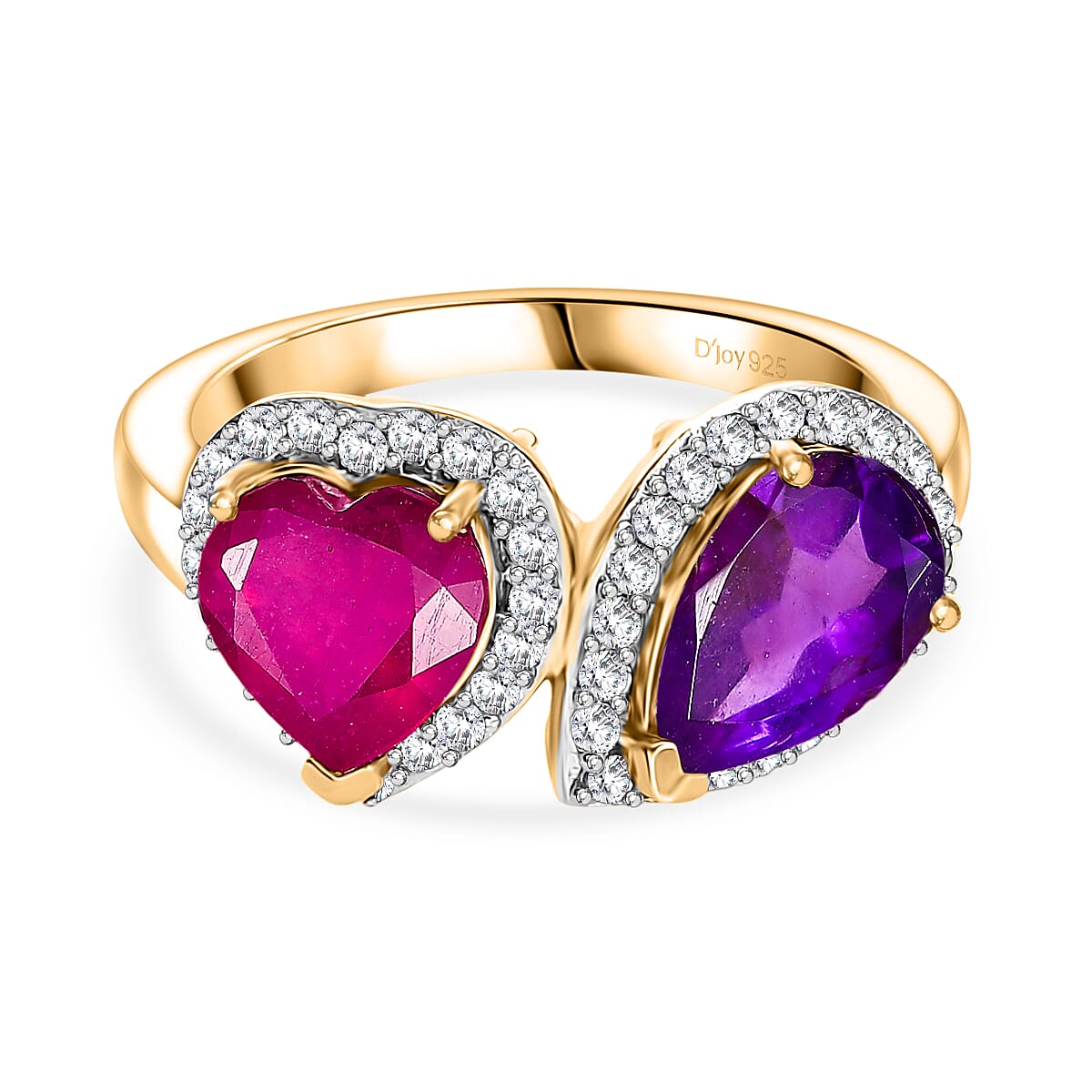D'Joy Toi Et Moi African Ruby, White Zircon &amp; African Amethyst Halo Ring in 18K Vermeil Yellow Gold Plated Sterling Silver 3.60 Ct. 8296257 0