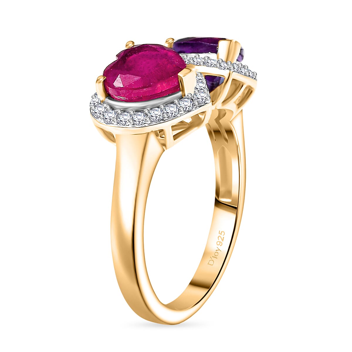 D'Joy Toi Et Moi African Ruby, White Zircon &amp; African Amethyst Halo Ring in 18K Vermeil Yellow Gold Plated Sterling Silver 3.60 Ct. 8296257 4