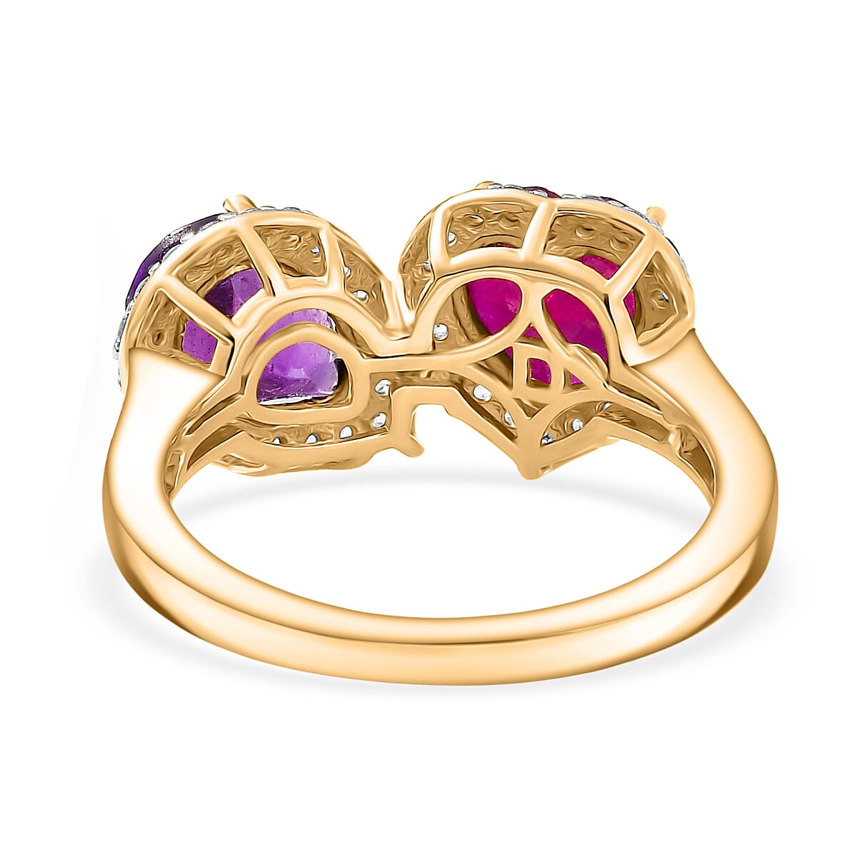 D'Joy Toi Et Moi African Ruby, White Zircon &amp; African Amethyst Halo Ring in 18K Vermeil Yellow Gold Plated Sterling Silver 3.60 Ct. 8296257 5