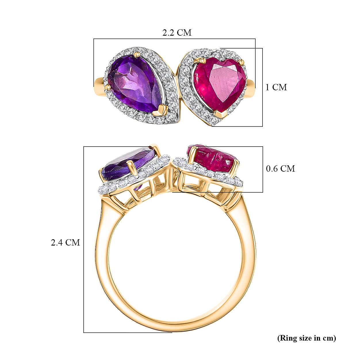 D'Joy Toi Et Moi African Ruby, White Zircon &amp; African Amethyst Halo Ring in 18K Vermeil Yellow Gold Plated Sterling Silver 3.60 Ct. 8296257 6