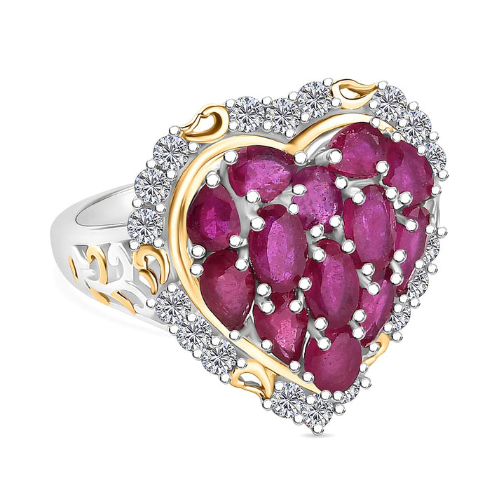 D'Joy Natural Chrome Diopside &amp; White Zircon Cluster Ring in 18K Vermail Yellow Gold Plated &amp; Rhodium Overlay Sterling Silver 3.66 Ct. 8251287 1