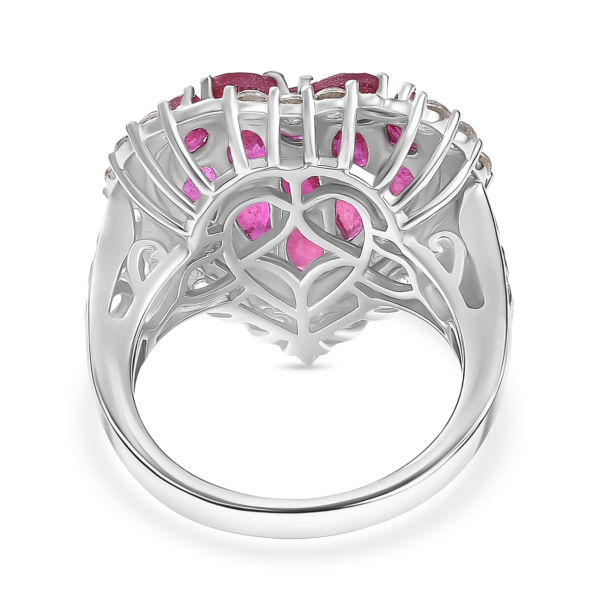D'Joy African Ruby &amp; White Zircon Heart Design Ring in 18K Vermeil Yellow Gold Plated &amp; Rhodium Overlay Sterling Silver 4.62 Ct. V32524494 5