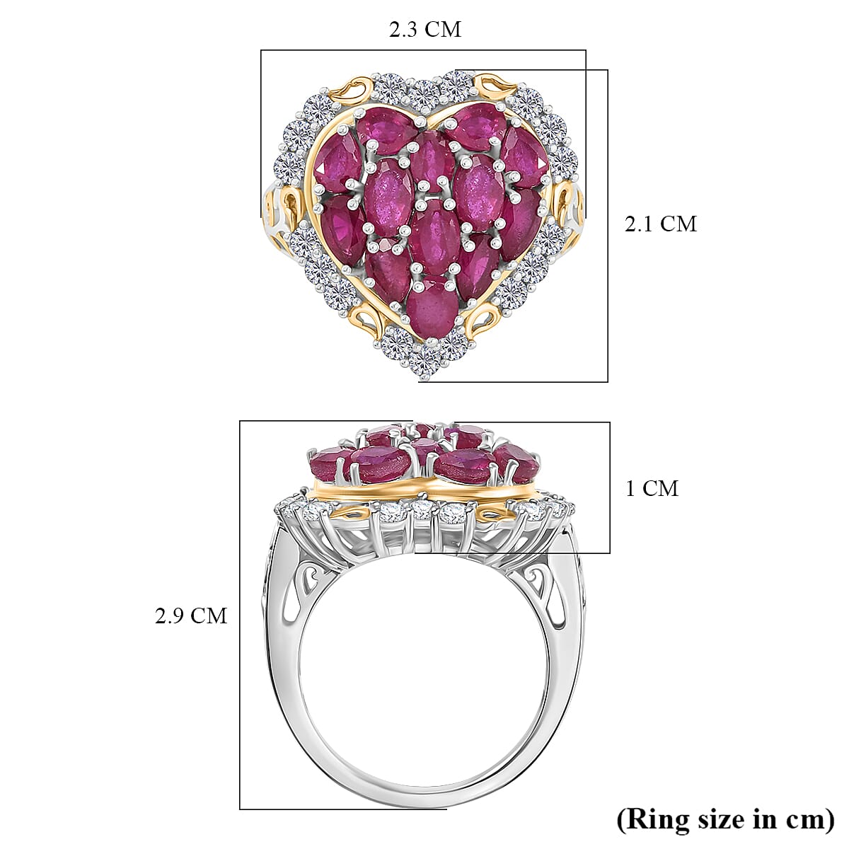 D'Joy African Ruby &amp; White Zircon Heart Design Ring in 18K Vermeil Yellow Gold Plated &amp; Rhodium Overlay Sterling Silver 4.62 Ct. V32524494 6