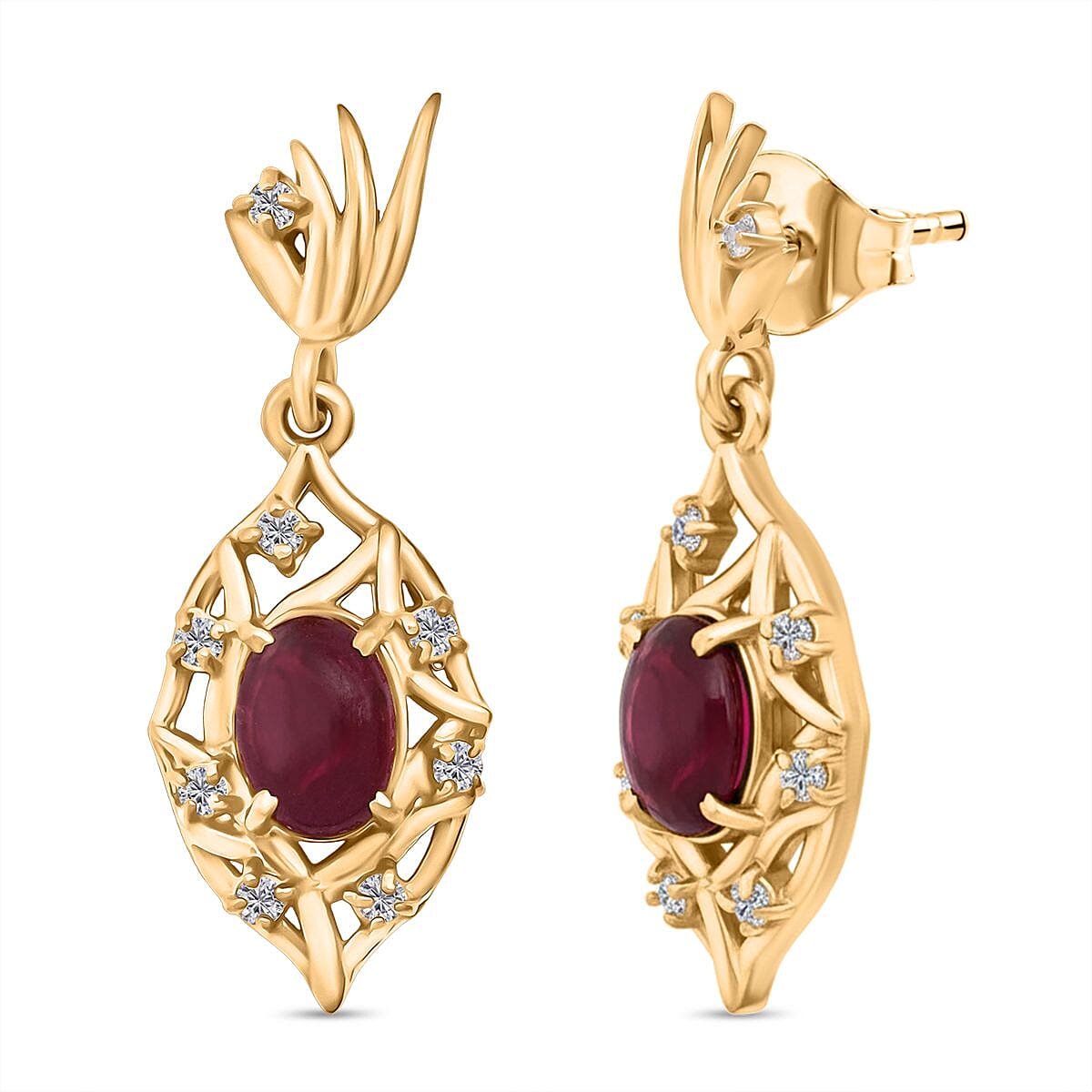 D'Joy African Ruby &amp; White Zircon Earring in Yellow Gold Plated Sterling Silver 2.98 Ct. 8280687 0