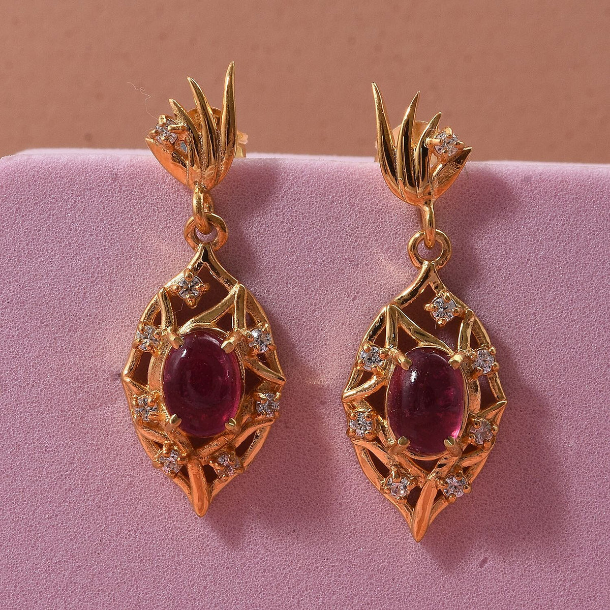 D'Joy African Ruby &amp; White Zircon Earring in Yellow Gold Plated Sterling Silver 2.98 Ct. 8280687 1