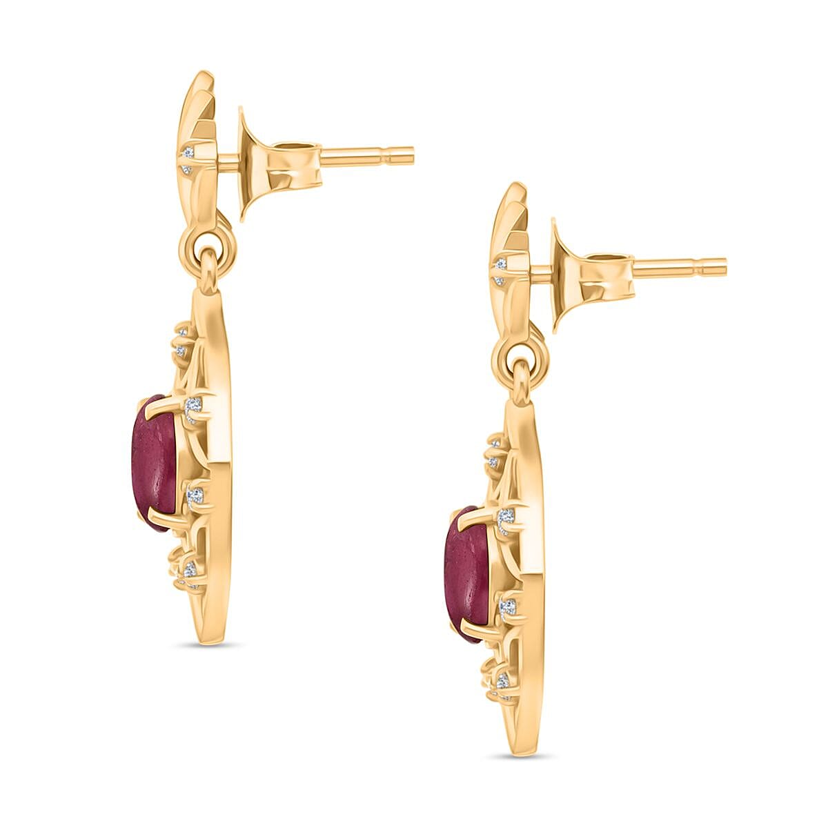 D'Joy African Ruby &amp; White Zircon Earring in Yellow Gold Plated Sterling Silver 2.98 Ct. 8280687 3