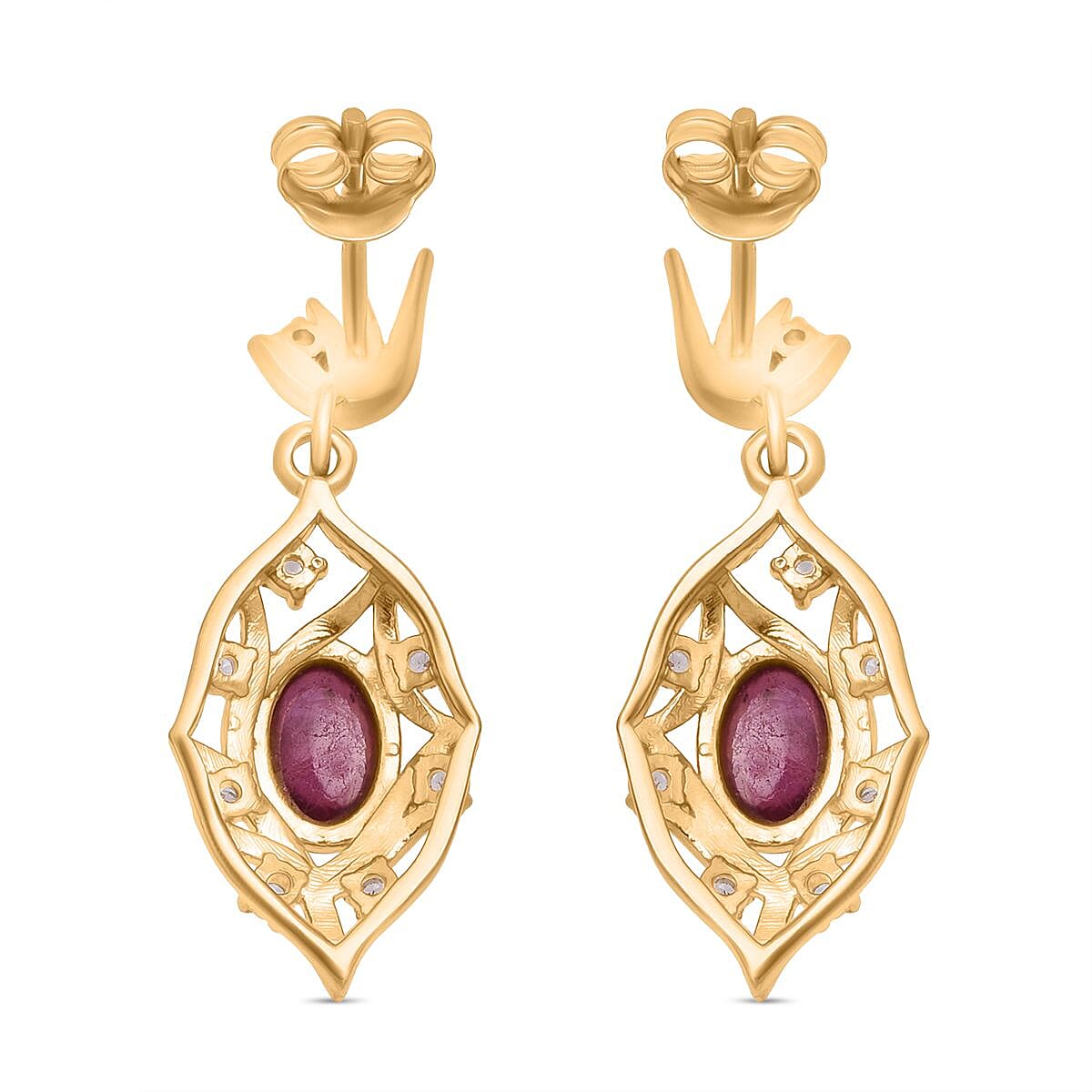 D'Joy African Ruby &amp; White Zircon Earring in Yellow Gold Plated Sterling Silver 2.98 Ct. 8280687 4