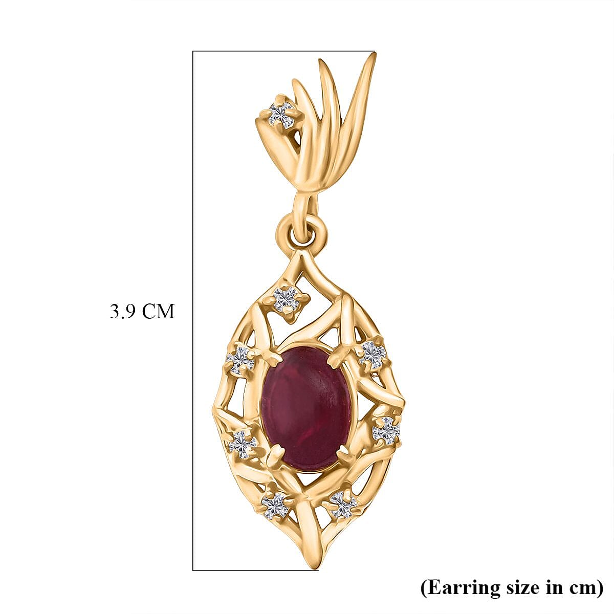 D'Joy African Ruby &amp; White Zircon Earring in Yellow Gold Plated Sterling Silver 2.98 Ct. 8280687 5