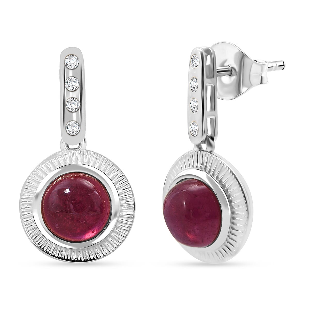 D'Joy Cabo Delgado Ruby &amp; White Zircon Earring with Push Back in Rhodium Overlay Sterling Silver 2.96 Ct. 8280682 0