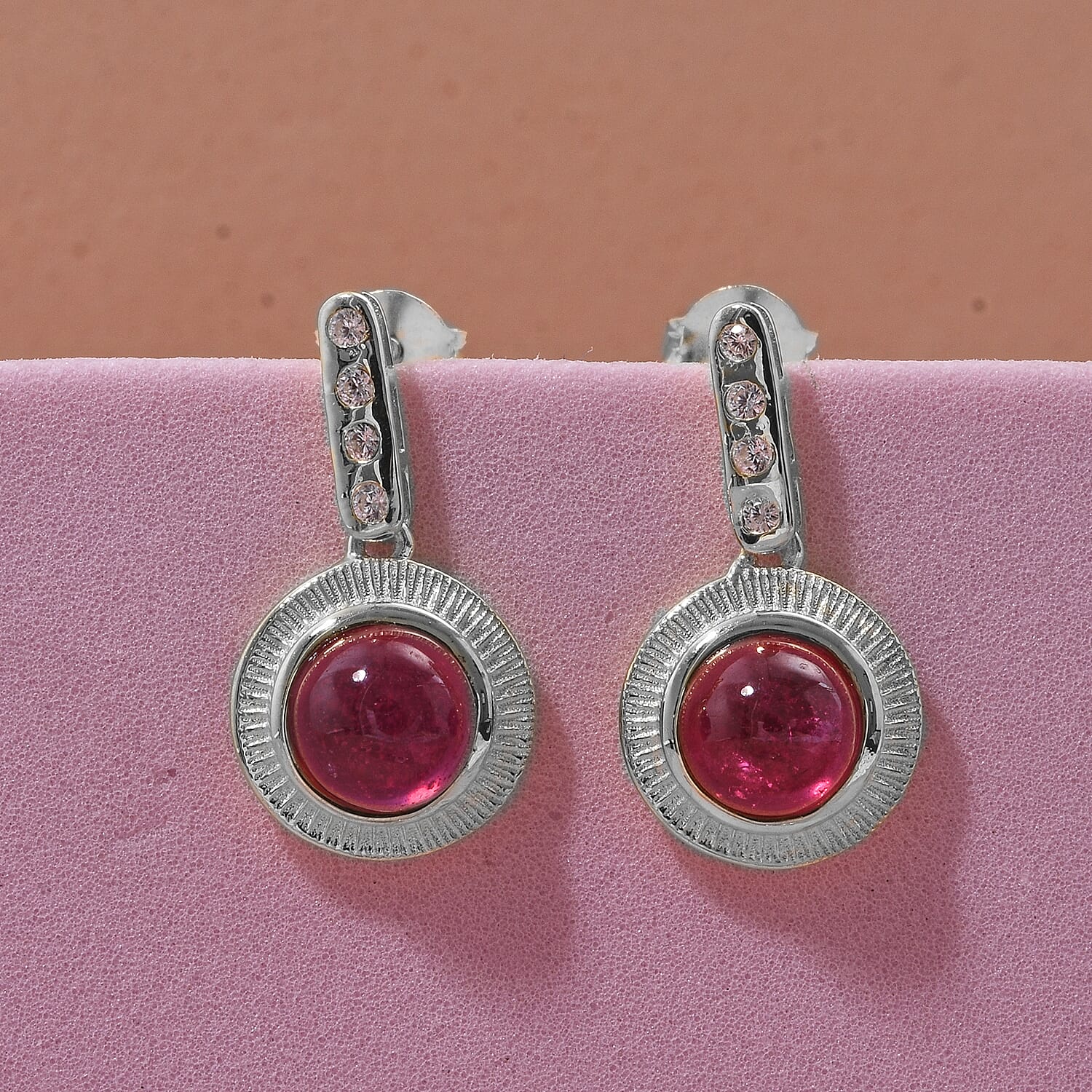 D'Joy Cabo Delgado Ruby &amp; White Zircon Earring with Push Back in Rhodium Overlay Sterling Silver 2.96 Ct. 8280682 2