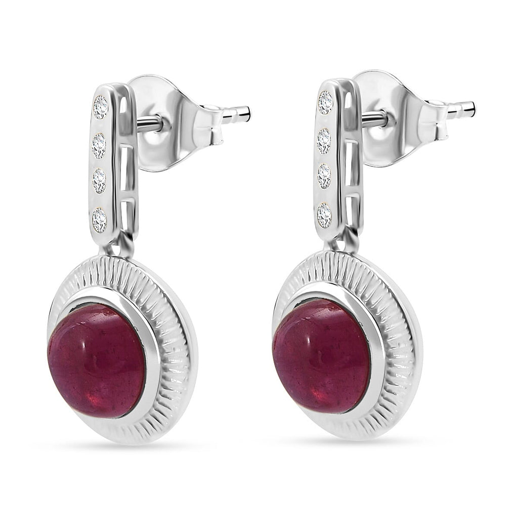 D'Joy Cabo Delgado Ruby & White Zircon Earring with Push Back in Rhodium Overlay Sterling Silver 2.96 Ct.