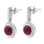 D'Joy Cabo Delgado Ruby & White Zircon Earring with Push Back in Rhodium Overlay Sterling Silver 2.96 Ct.