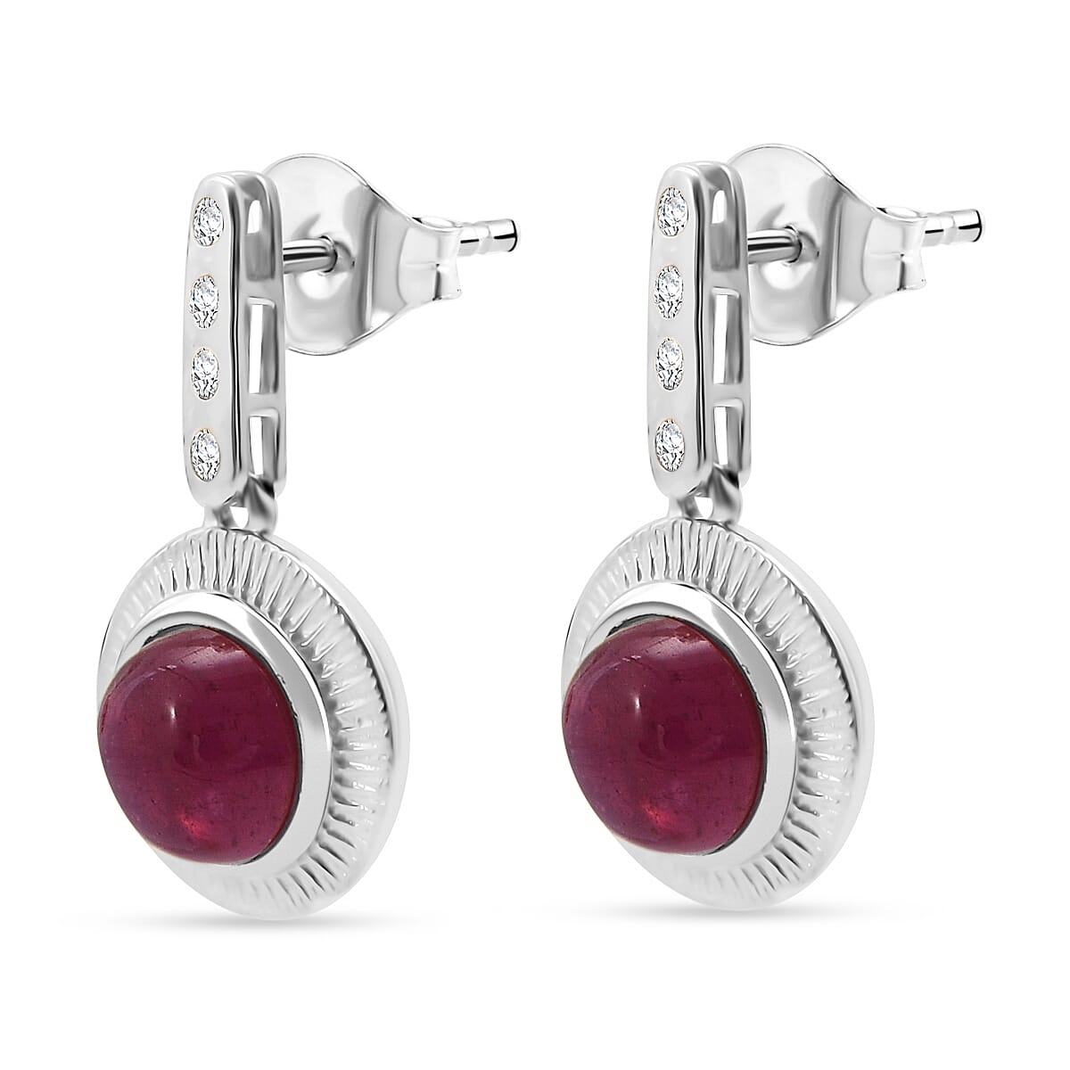 D'Joy Cabo Delgado Ruby &amp; White Zircon Earring with Push Back in Rhodium Overlay Sterling Silver 2.96 Ct. 8280682 4