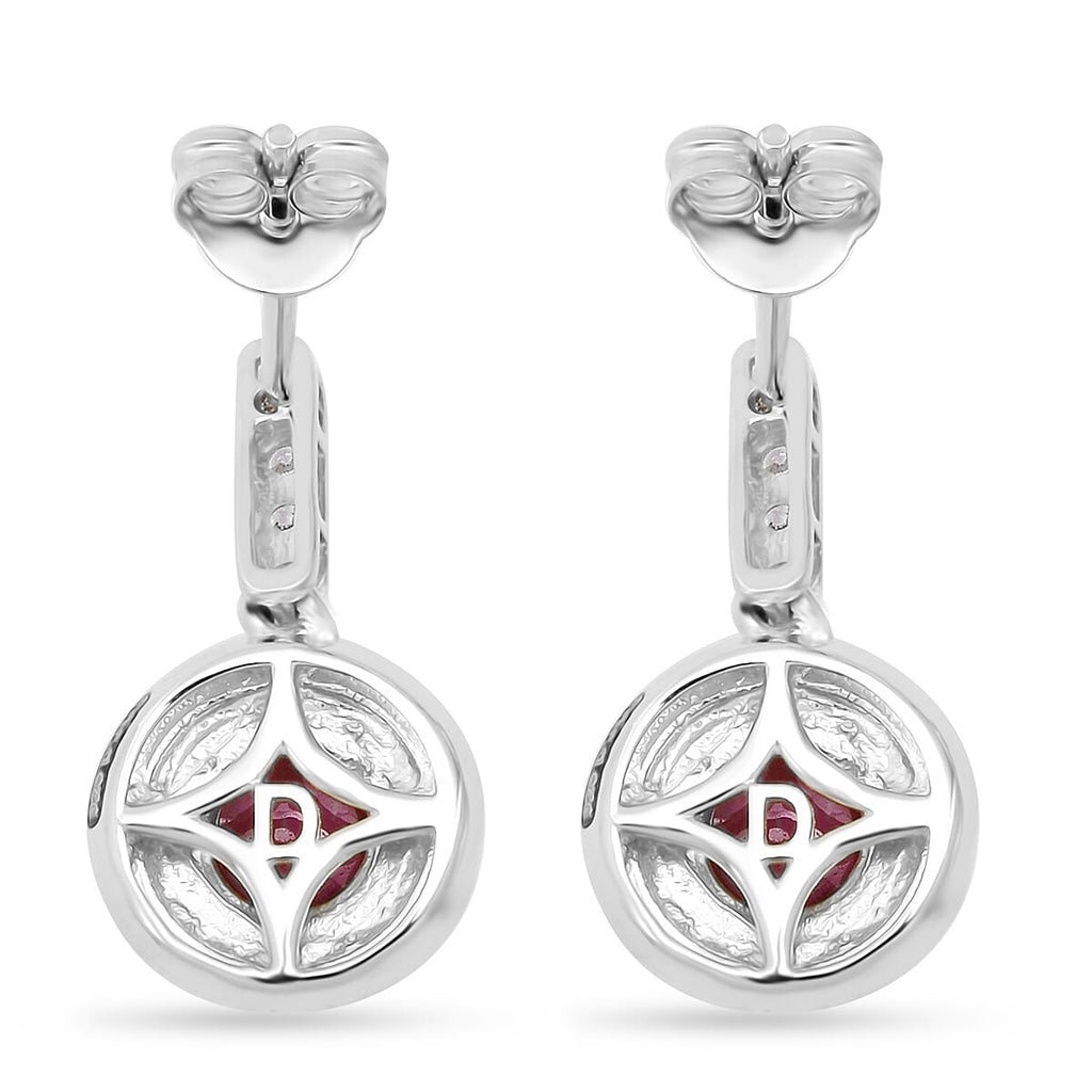 D'Joy Cabo Delgado Ruby & White Zircon Earring with Push Back in Rhodium Overlay Sterling Silver 2.96 Ct.