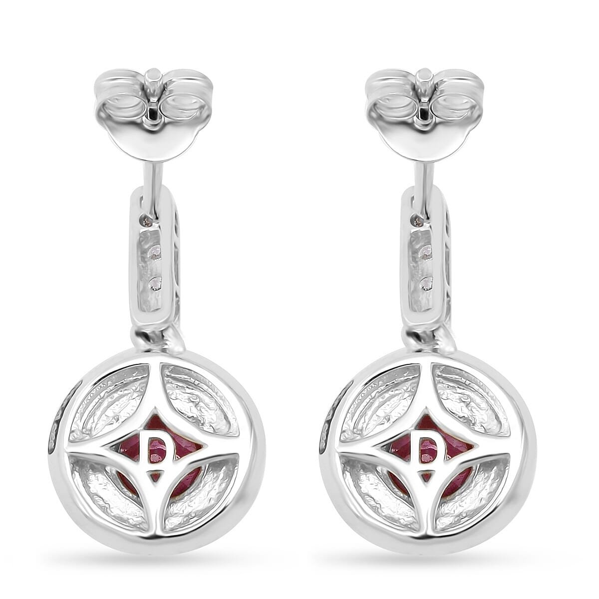 D'Joy Cabo Delgado Ruby &amp; White Zircon Earring with Push Back in Rhodium Overlay Sterling Silver 2.96 Ct. 8280682 5