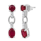 D'Joy African Ruby & White Zircon Link Drop Earring with Push Back in Rhodium Overlay Sterling Silver 2.46 Ct.