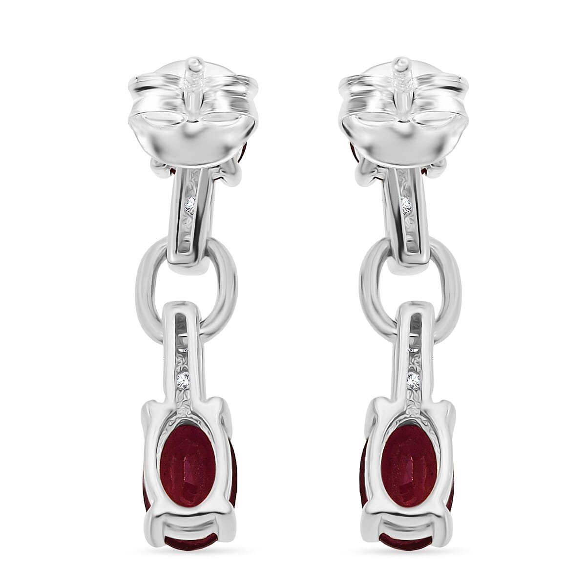 D'Joy African Ruby &amp; White Zircon Link Drop Earring in Rhodium Overlay Sterling Silver 2.46 Ct. 8502272 3