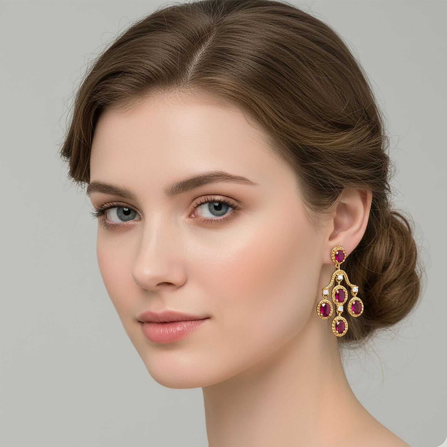 D'Joy African Ruby &amp; White Zircon Earring with Push Back in Yellow Gold Plated Sterling Silver 2.48 Ct. 8280679 3