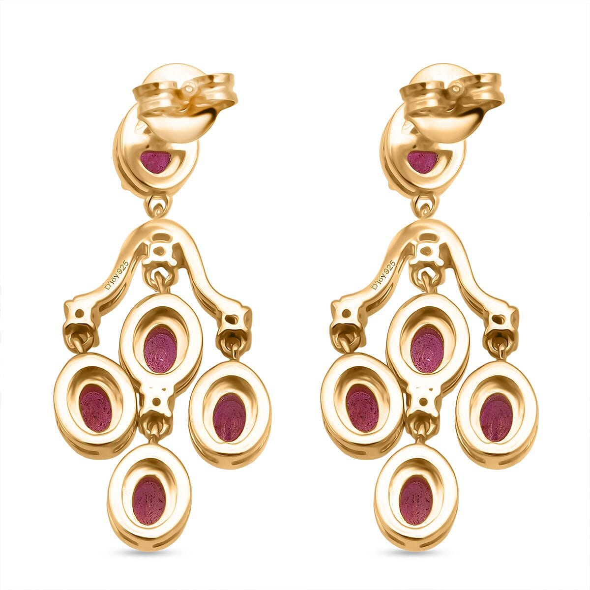 D'Joy African Ruby &amp; White Zircon Earring with Push Back in Yellow Gold Plated Sterling Silver 2.48 Ct. 8280679 4