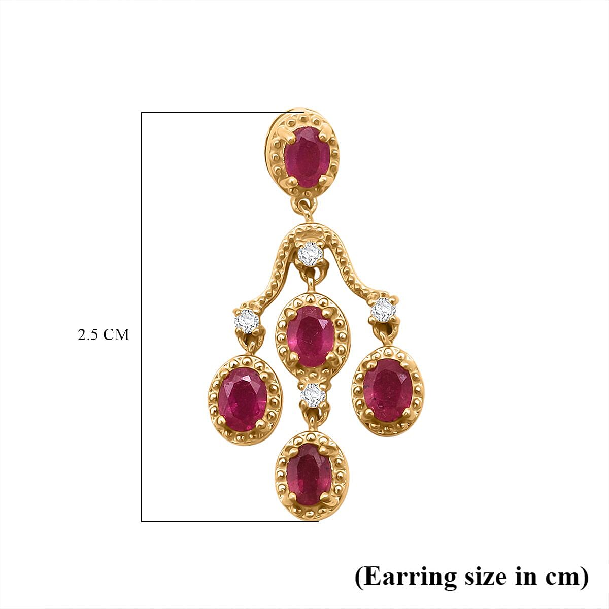 D'Joy African Ruby &amp; White Zircon Earring with Push Back in Yellow Gold Plated Sterling Silver 2.48 Ct. 8280679 5