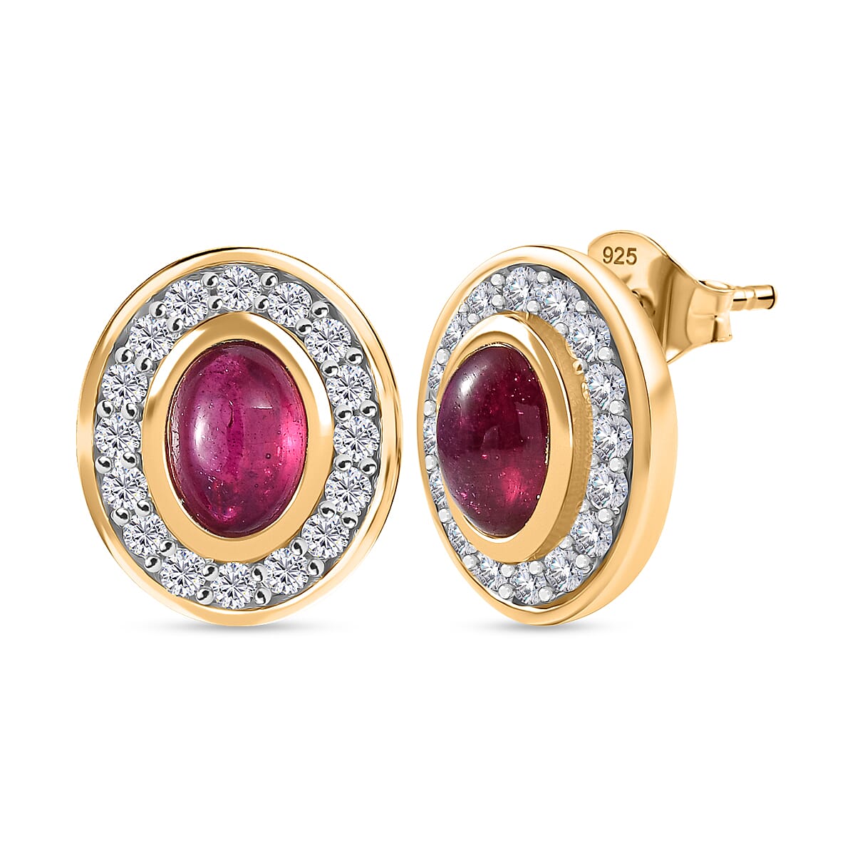 D'Joy Cabo Delgado Ruby &amp; White Zircon Earring with Push Back in Yellow Gold Plated Sterling Silver 3.57 Ct. 8265094 0