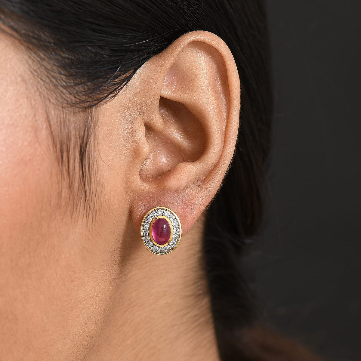 D'Joy Cabo Delgado Ruby &amp; White Zircon Earring with Push Back in Yellow Gold Plated Sterling Silver 3.57 Ct. 8265094 2