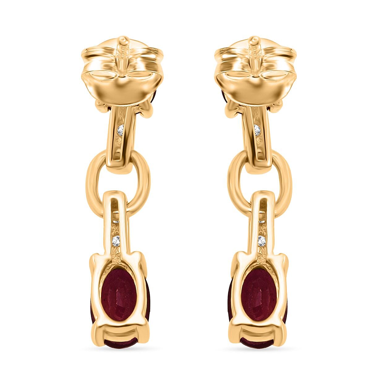 D'Joy African Ruby &amp; White Zircon Link Drop Stud Earring with Push Back in Yellow Gold Plated Sterling Silver 2.46 Ct. 8502462 4