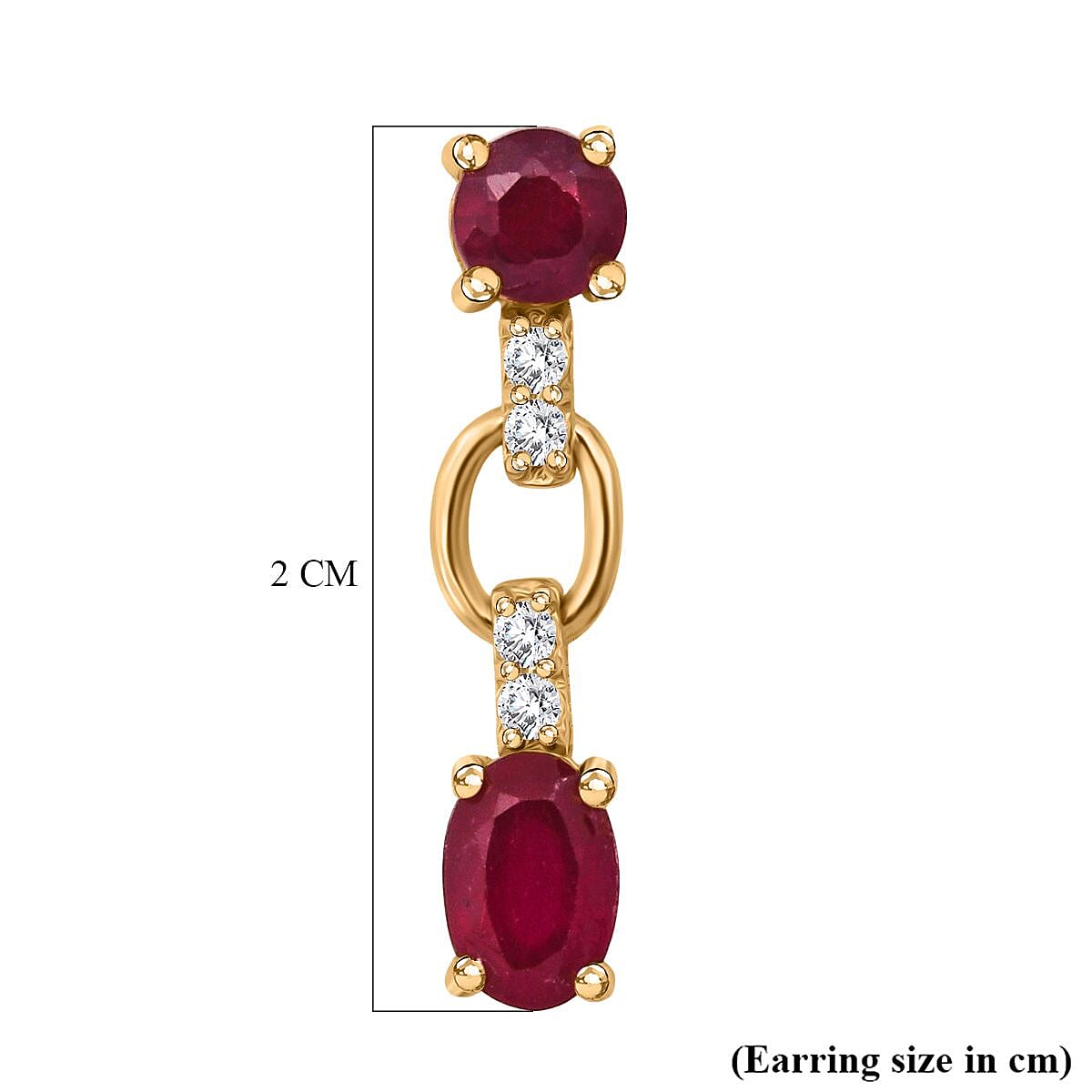 D'Joy African Ruby &amp; White Zircon Link Drop Stud Earring with Push Back in Yellow Gold Plated Sterling Silver 2.46 Ct. 8502462 5