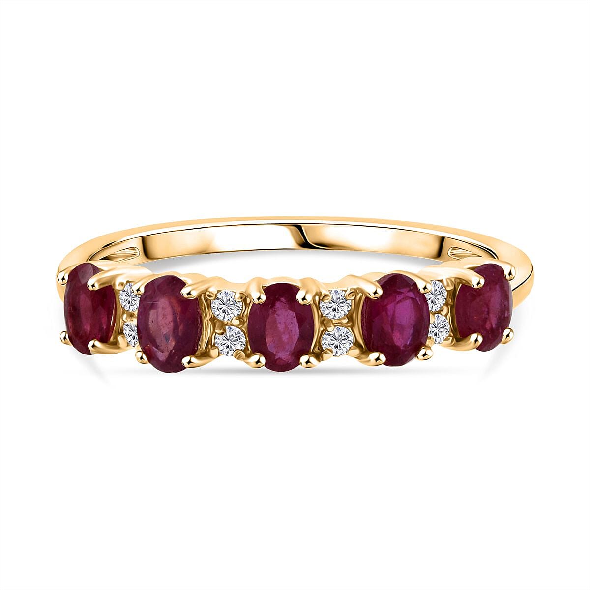 D'Joy African Ruby &amp; White Zircon Ring in Yellow Gold Plated Sterling Silver 1.38 Ct. 8282220 0