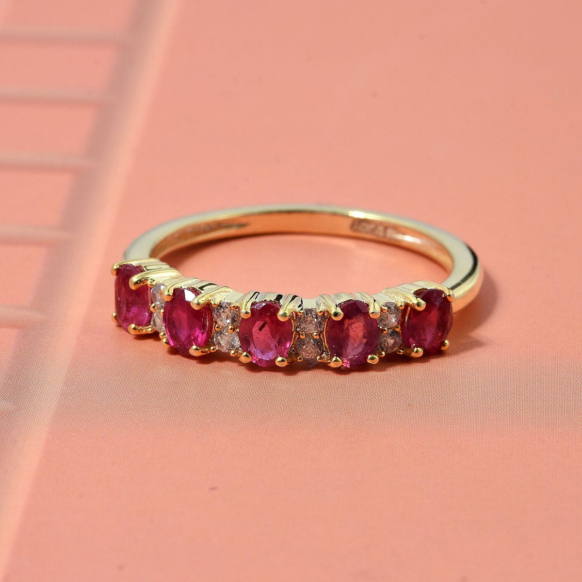 D'Joy African Ruby &amp; White Zircon Ring in Yellow Gold Plated Sterling Silver 1.38 Ct. 8282220 2