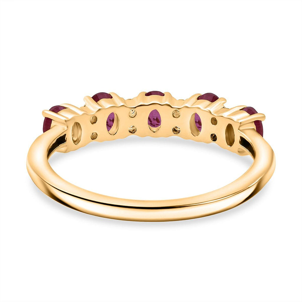 D'Joy African Ruby & White Zircon Ring in Yellow Gold Plated Sterling Silver 1.38 Ct.
