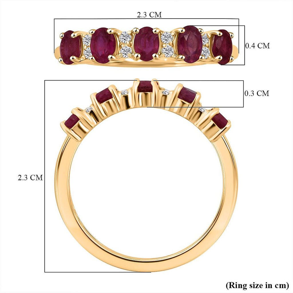 D'Joy African Ruby & White Zircon Ring in Yellow Gold Plated Sterling Silver 1.38 Ct.
