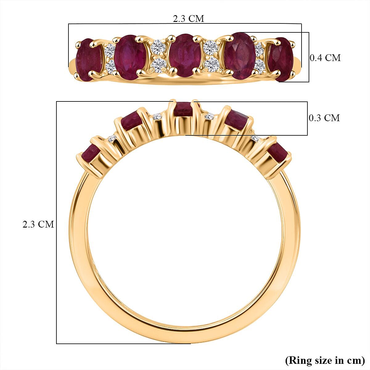 D'Joy African Ruby &amp; White Zircon Ring in Yellow Gold Plated Sterling Silver 1.38 Ct. 8282220 6