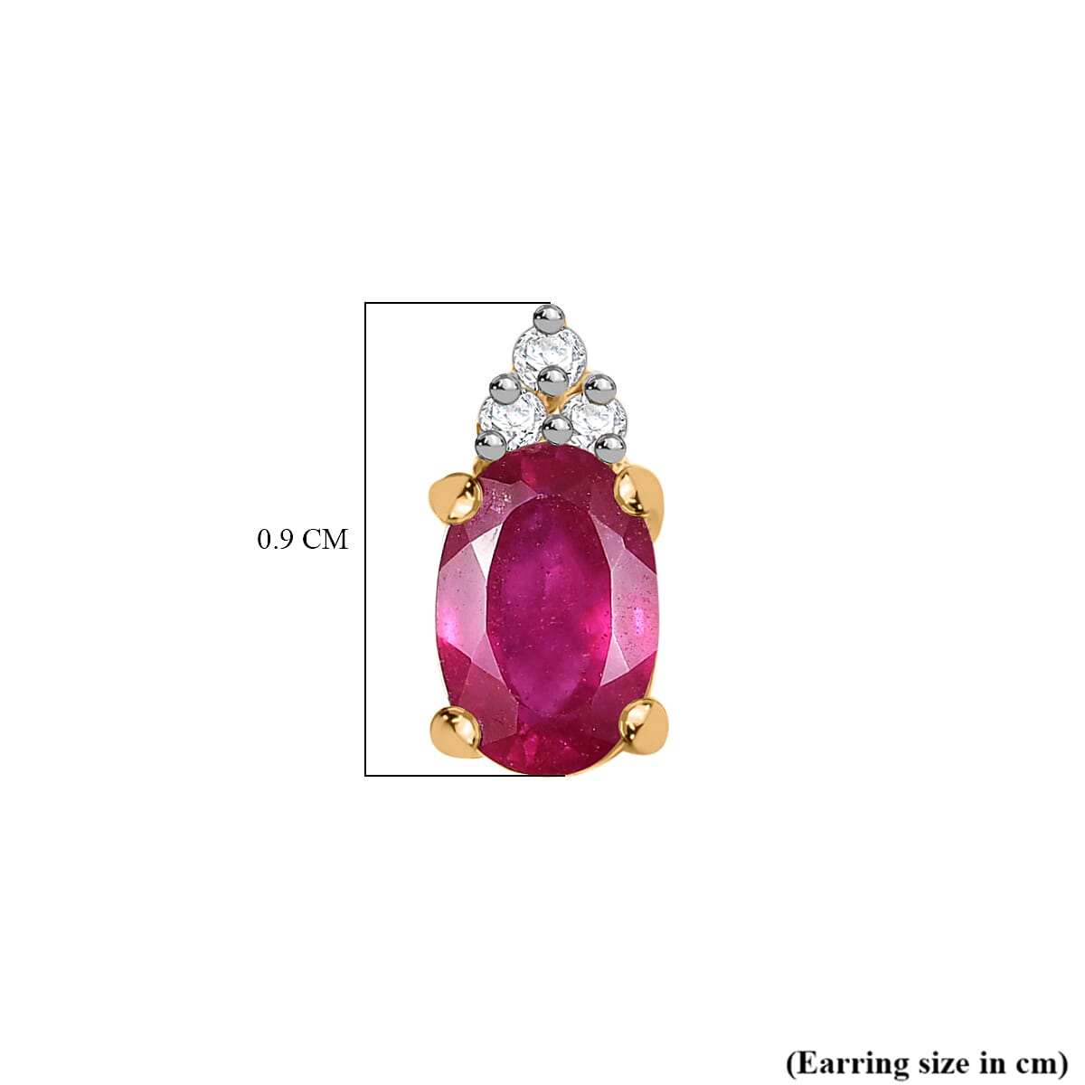 D'joy African Ruby, White Zircon Stud Push Post Earring in Yellow Gold Plated Sterling Silver 1.44 Ct. 8240207 4