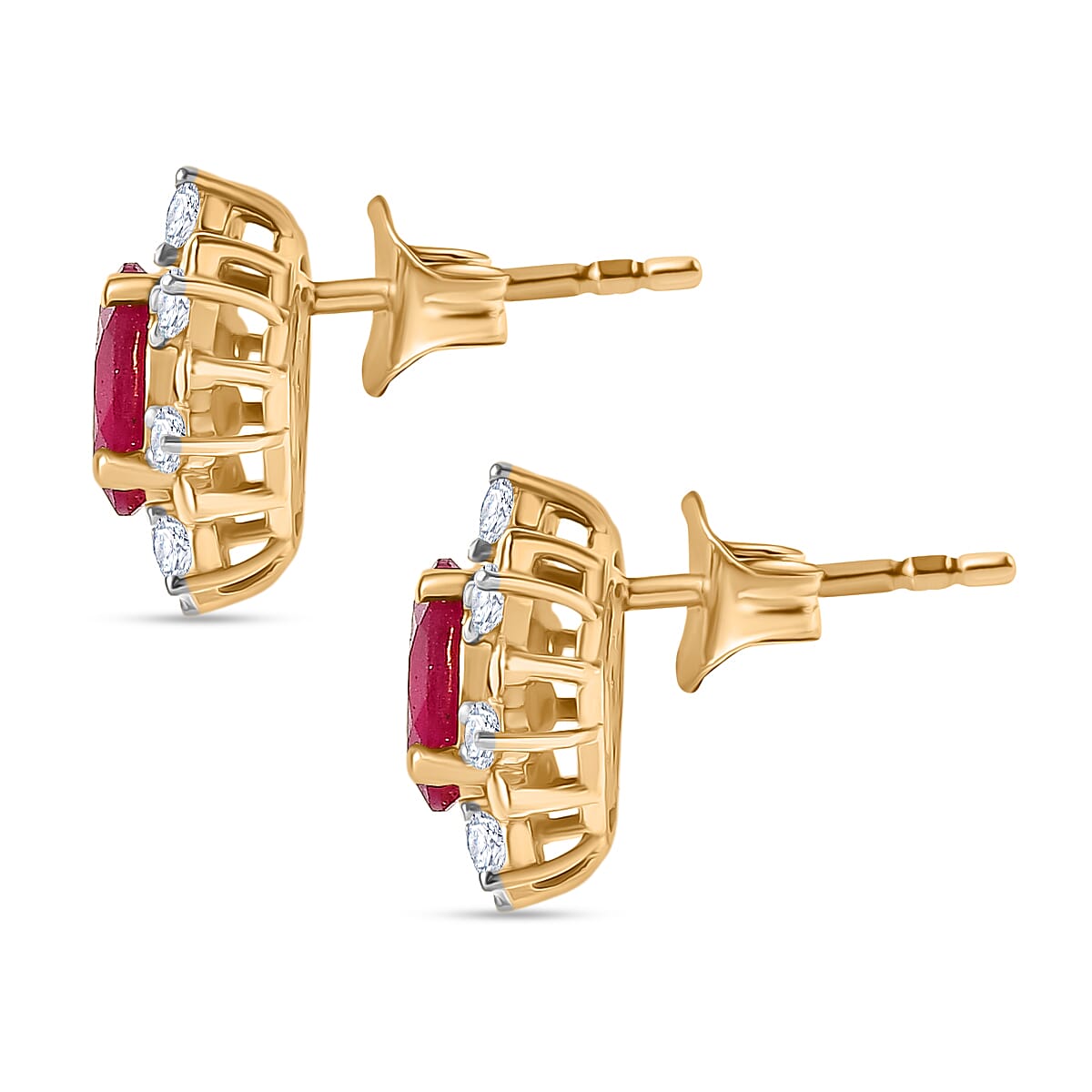 D'joy African Ruby, White Zircon Floral Push Post Earring in Yellow Gold Plated Sterling Silver 2.74 Ct. 8240358 3