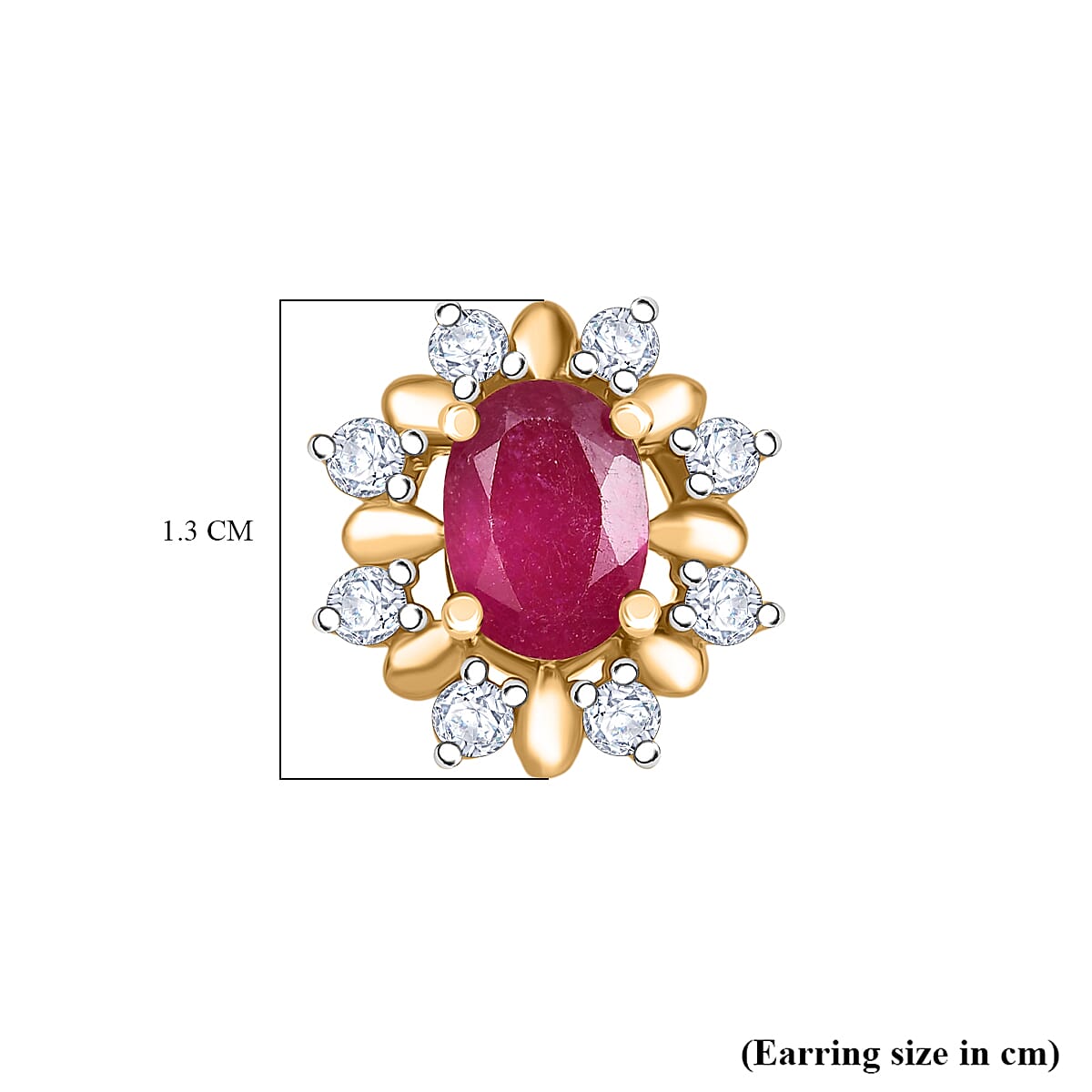 D'joy African Ruby, White Zircon Floral Push Post Earring in Yellow Gold Plated Sterling Silver 2.74 Ct. 8240358 4