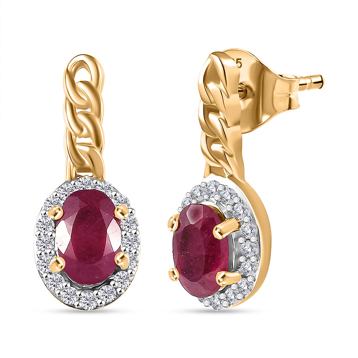 D'Joy African Ruby, White Zircon Halo Drop Earring in Yellow Gold Plated Sterling Silver 1.66 Ct. 8241804 0