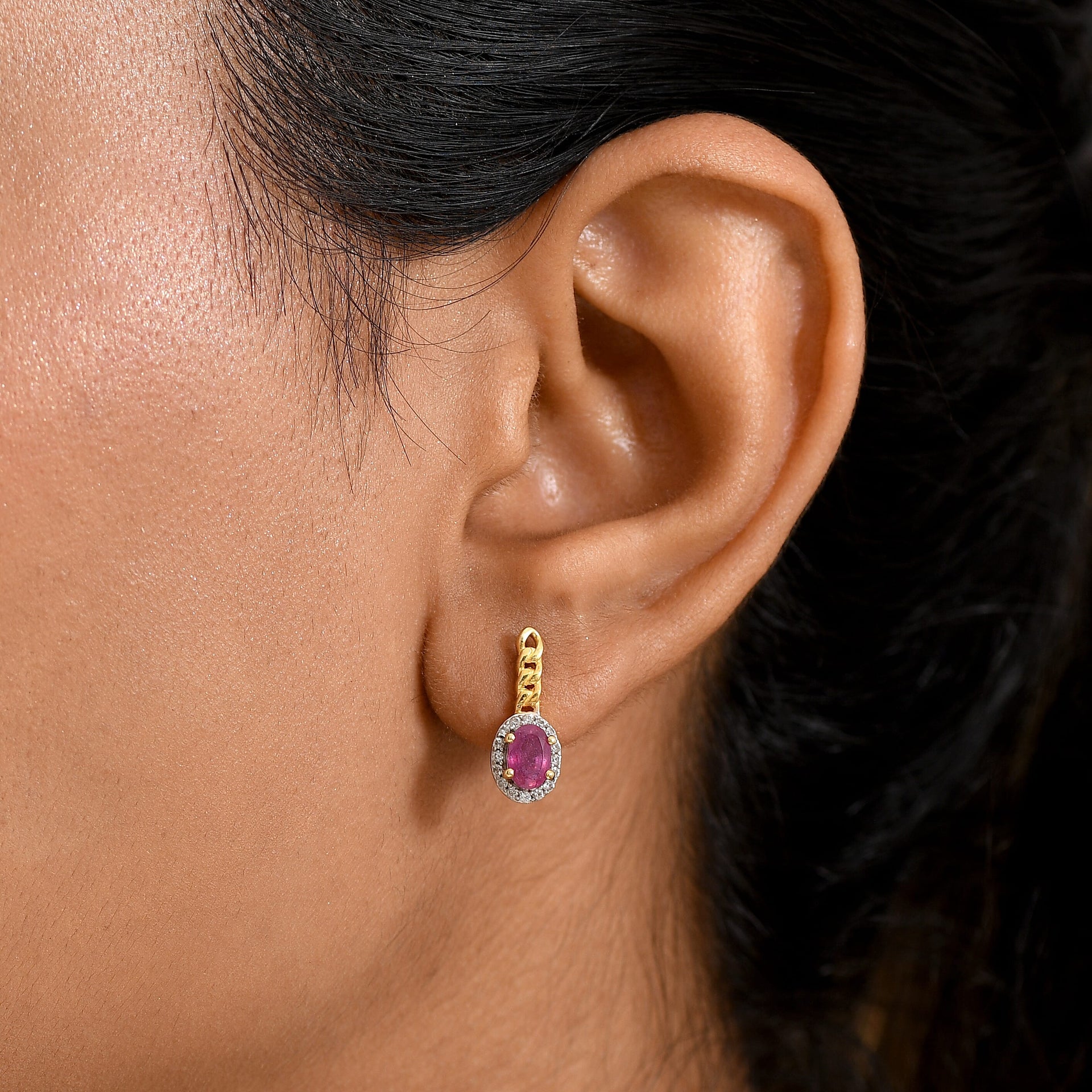D'Joy African Ruby, White Zircon Halo Drop Earring in Yellow Gold Plated Sterling Silver 1.66 Ct. 8241804 2