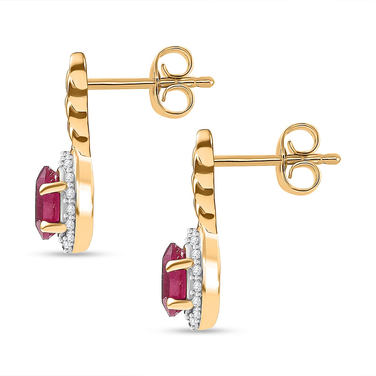 D'Joy African Ruby, White Zircon Halo Drop Earring in Yellow Gold Plated Sterling Silver 1.66 Ct. 8241804 3