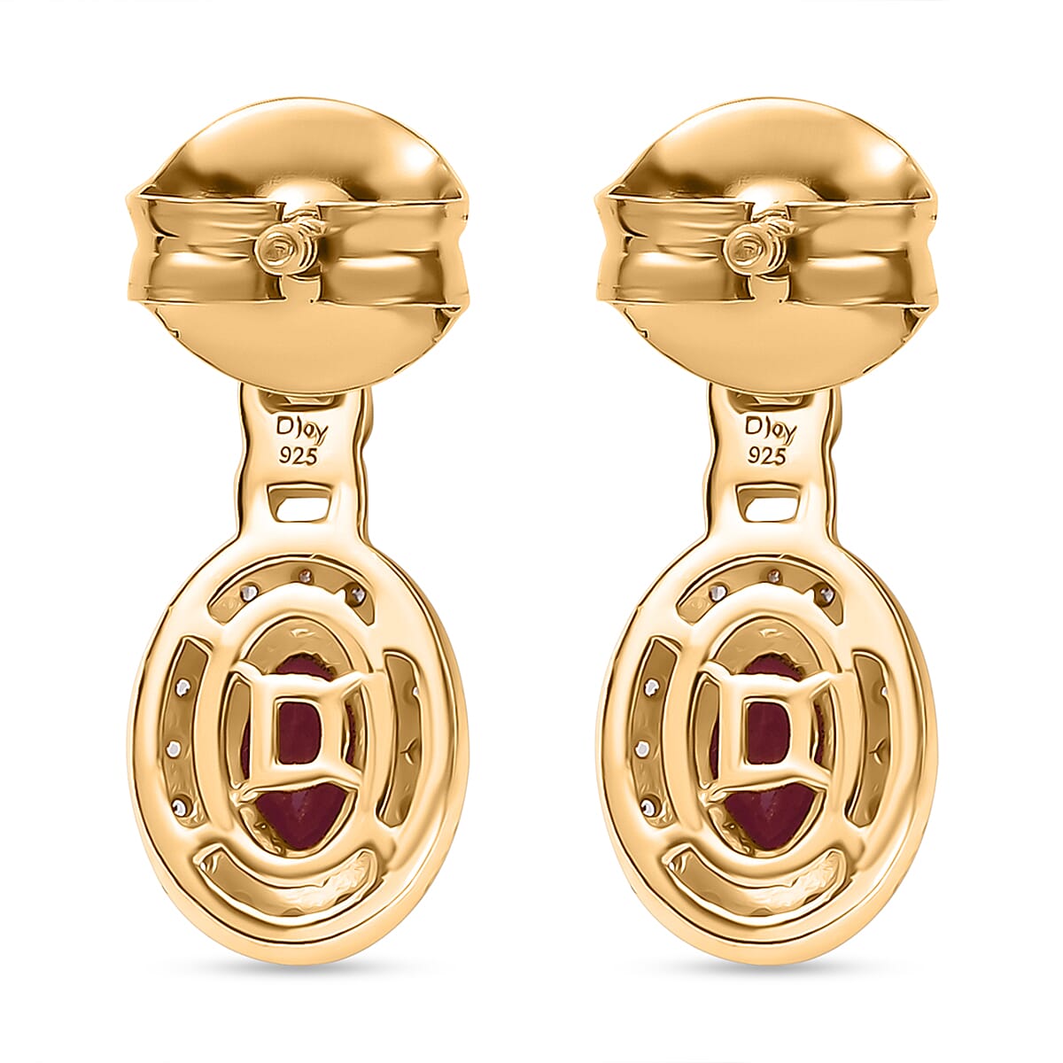 D'Joy African Ruby, White Zircon Halo Drop Earring in Yellow Gold Plated Sterling Silver 1.66 Ct. 8241804 4