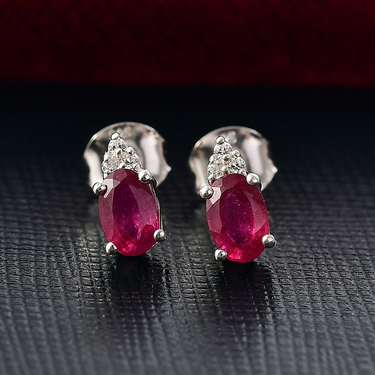D'Joy African Ruby, White Zircon Solitaire Stud Push Post Earring in Platinum Overlay Sterling Silver 1.44 Ct. V32698417 2